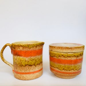 Orange Striped Italian Pottery Sugar and Creamer Set As Is