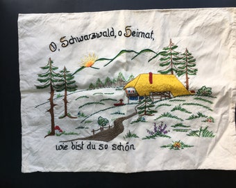 German Hand Embroidered Black Forest Home Pillowcase 22.5"