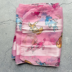 Pink Cartoon Bunny Rabbit Sheer Scarf 57&quot;