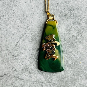 Chinese Jade Pendant with Gold Tone Symbol Vintage Necklace