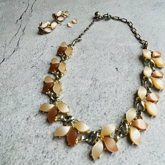 Coro Leaf Shaped Cluster Rhinestone Necklace and … - image 1