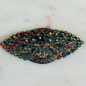 Multicolored Rainbow Bejeweled Rhinestone Vintage Brooch As Is