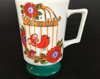 Retro Käfig Vogel Helle Fuß sockel Tasse 3,75"