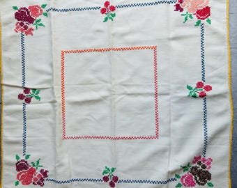 Handmade Cross Stitch Fruit Design Embroidered Tablecloth 24"
