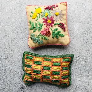 Handmade Embroidered Floral Pin Cushion Lot of 2