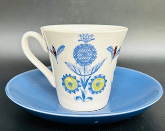 Norwegische Blaue Floral Norwegen Mid Century Teetasse und Untertasse