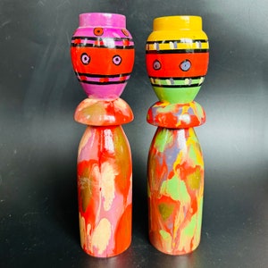 Hand Painted Wood Candlestick Holder Made in India 7.5&quot;