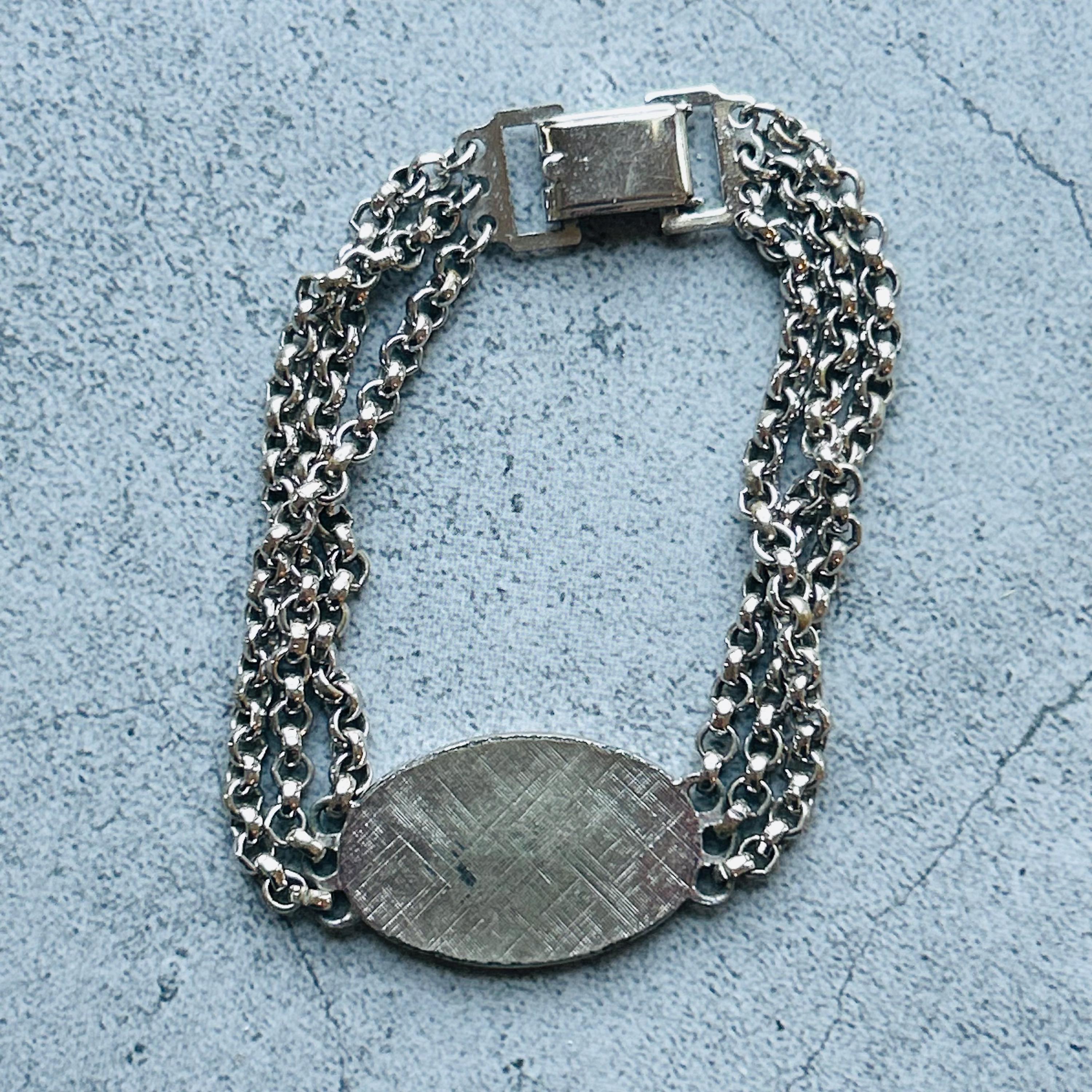 アクセサリー FIVE THIRTY PARK Crystal ID Bracelet S Speidel USA Silver Tone Triple Chain Vintage ID Bracelet for