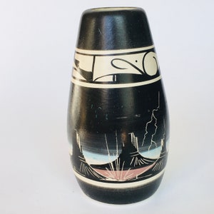 Desert Lightning Black Clay Pottery Vase Signed Louse Navajo 5.5"