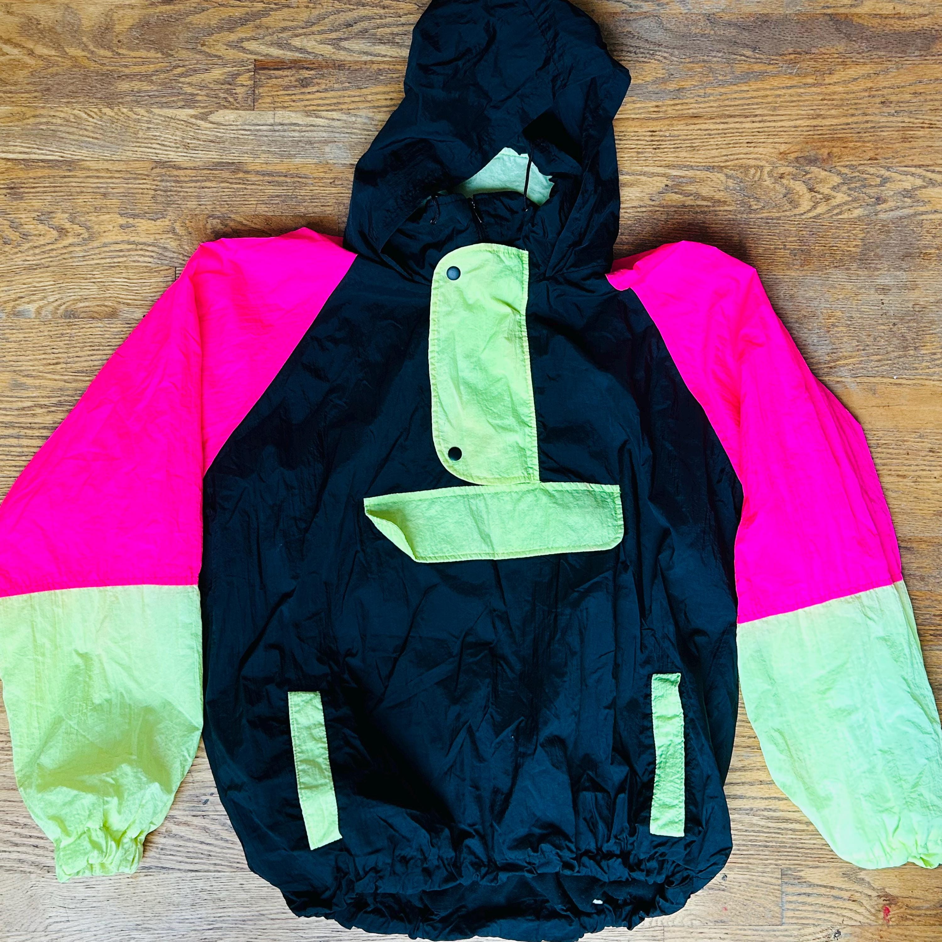Outrageous Sports Black and Pink Lined Windbreaker Neon Full