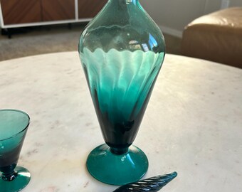 r125イタリア製 Empoli ヴィンテージ ターコイズガラス 蓋付き装飾壺 Empoli Italian Turquoise Art Glass Cocktail Decanter and Cordial