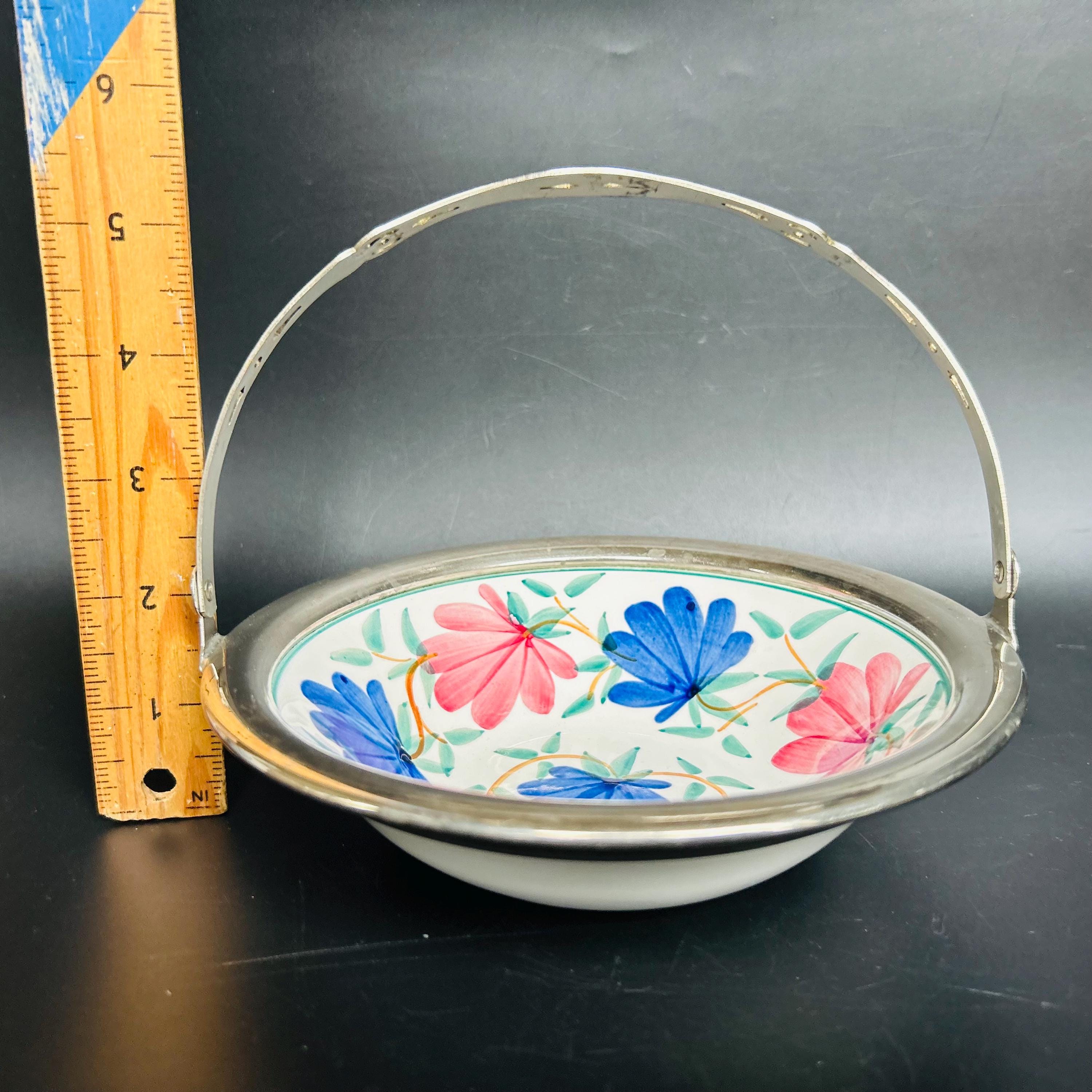 J.B. & W ハンドペイント ドイツ製 陶器製 フラワーバスケット 金属