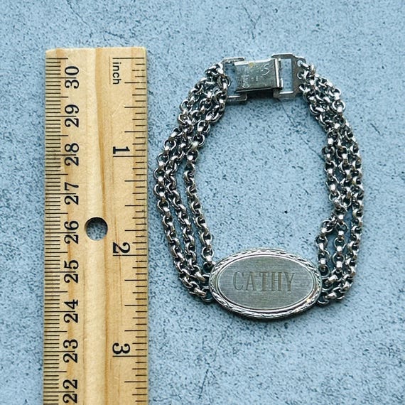 Speidel USA Silver Tone Triple Chain Vintage ID Bracelet for Cathy