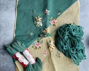 Bucilla Crewel Embroidery Kit Floral Bird Throw Pillow Partially Complete No 229