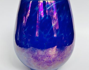 Glass Eye Studio Purple Iridecent Art Glass Votive Candle Holder 5.25"