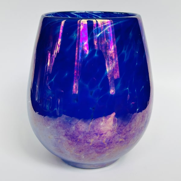 Glass Eye Studio Purple Iridecent Art Glass Votive Candle Holder 5.25"