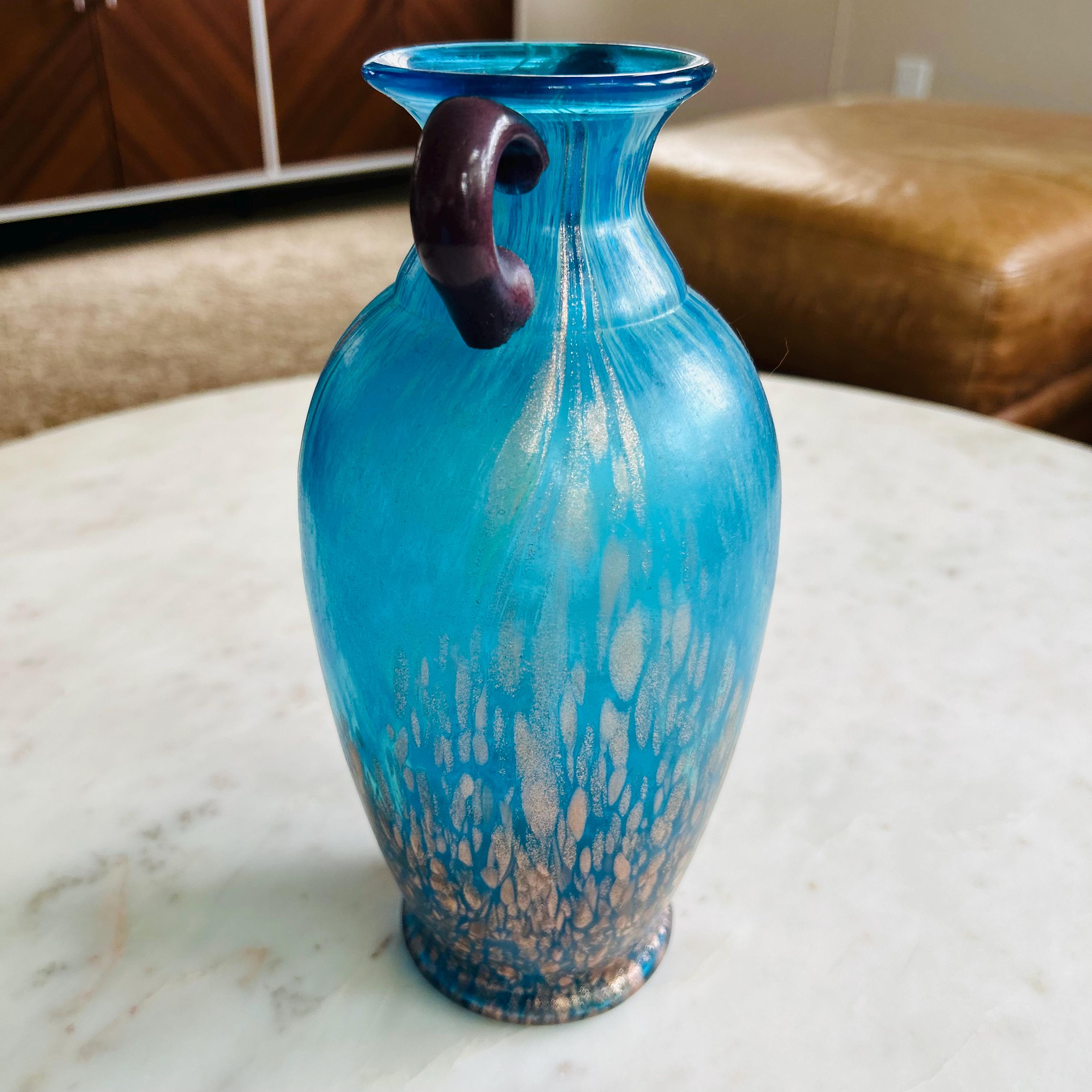 Tiffany & Co. 青いフラワーベース Pier 1 Tiffany Style Peacock Blue and Gold Speckled Art Glass Vase