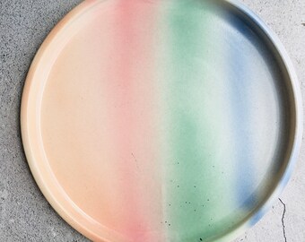 Rainbow Ombre Art Pottery Plateau assiette de service Signé FJ Meyer 1994 11 »