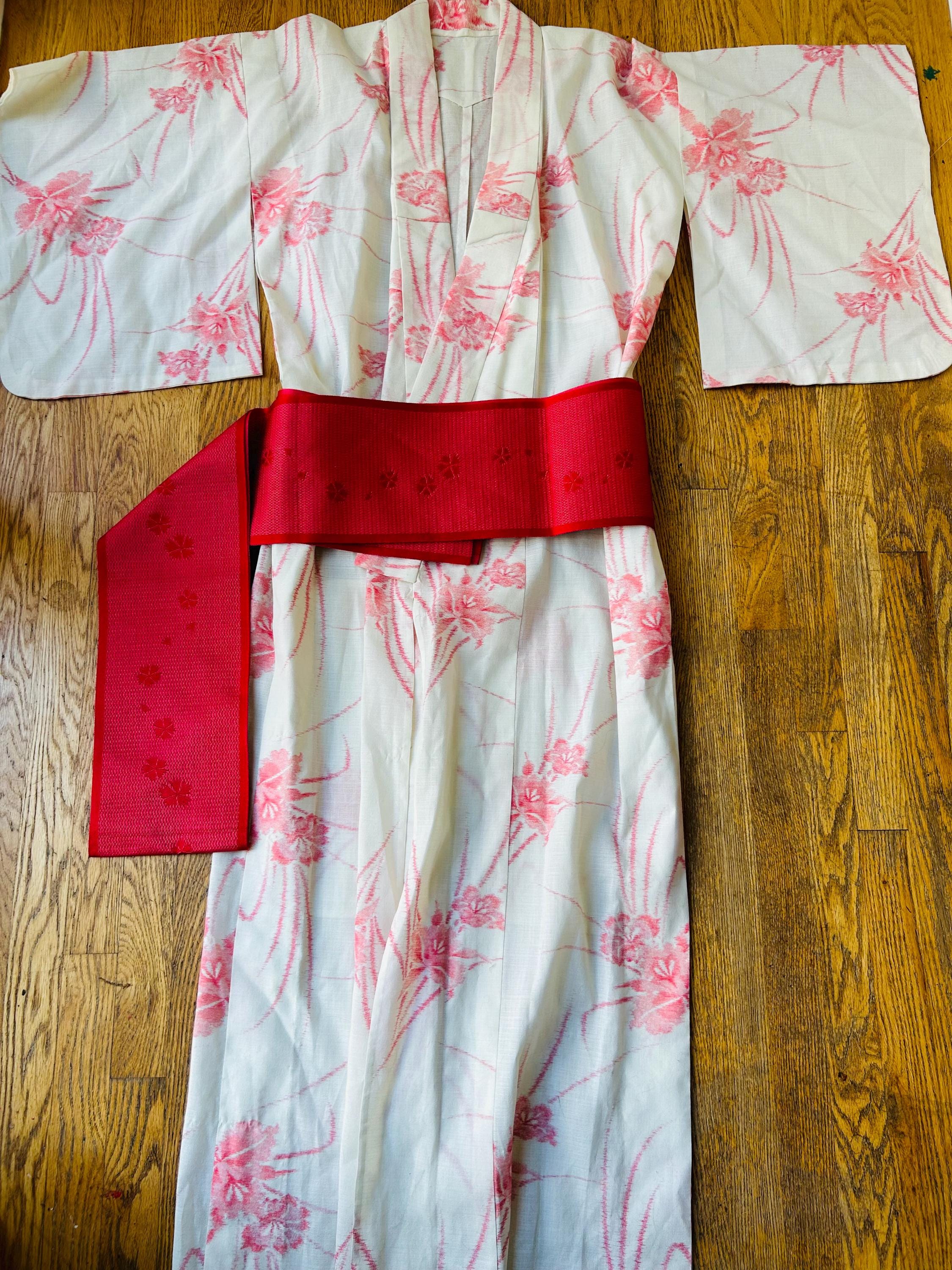 Japanese White Pink Floral With Cotton Summer Festival Yukata