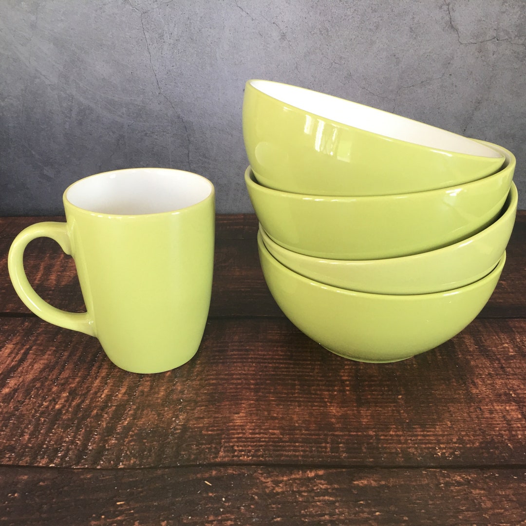 Thomson Pottery Lot of 4 Green and White Soup Bowls Cereal Etsy