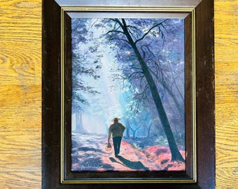 Framed Painting Old Man in Forest Signed by Mavis Schoolcraft