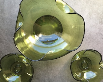 Anchor Hocking 3 Piece Green Accent Modern Console Set With Original Box