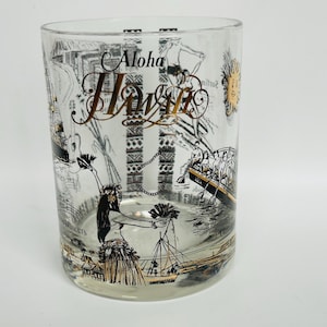 Aloha Hawaii Black and Gold Low Ball Barware Cocktail Glass