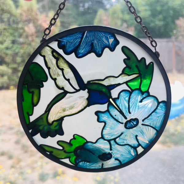 Joan Baker Designs Stained Glass Blue Hummingbird Suncatcher 3.5"
