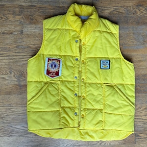 Vintage Yellow Puffer Vest: Chevy Trucks Patch, Size Small