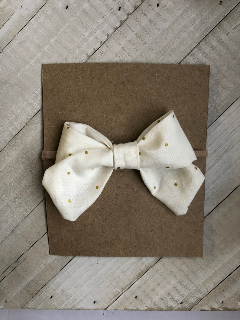 White bow Sailor bow Gold Metallic Dot Bow Nylon hedband Baby shower gift Baby headband