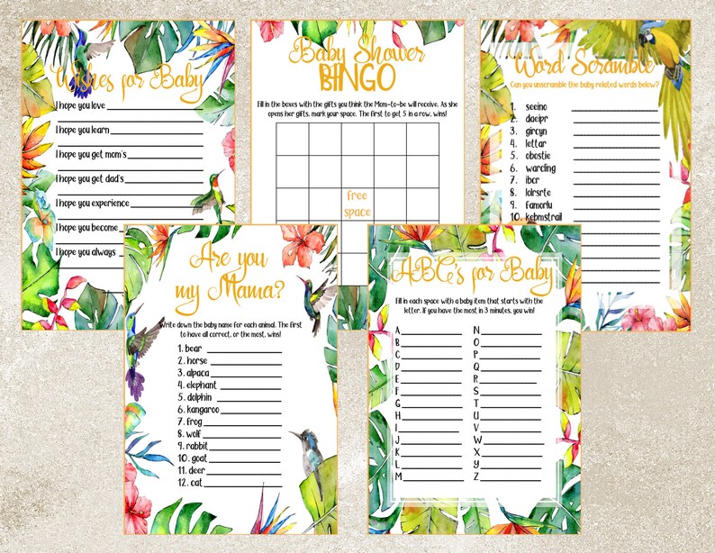 Tropical Baby Shower Games Etsy