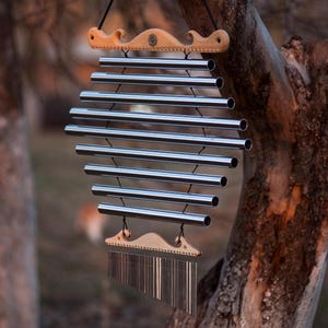 Sound healing Chimes for Music Therapy and Sound Bath -2in1, handmade 9 tube bells and wind chimes for meditation with long deep sound