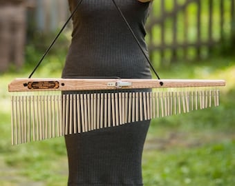 Sound Healing Wind Chimes - folding wood handmade musical instrument for music therapy, meditation bells, 60 note deep chime, unique gifts