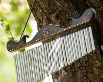 Handmade Wood Wind Chimes: 33 Bell Crystal Sound Healing Instrument