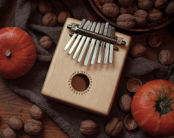 Kalimba Nordic Vegvisir ethnic musical instrument with unique design handmade wood and steel