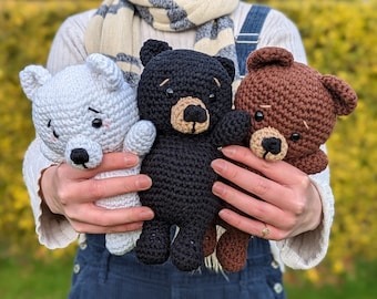 Amigurumi Crochet Pattern for Brown Bear, Black Bear and Polar Bear