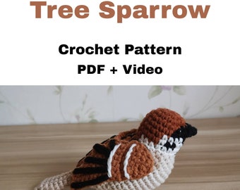 Moineau friquet eurasien, patron au crochet avec vidéo, patron amigurumi, fichier PDF