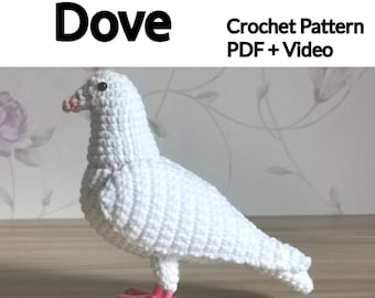 Dove,crochet pattern with video,pigeon,amigurumi pattern,PDF file