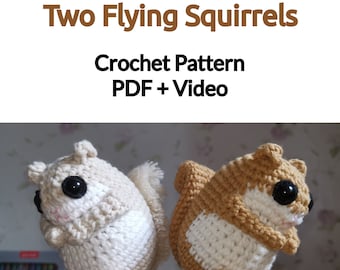 Two Flying Squirrels,crochet pattern with video,amigurumi pattern,Japanese flying squirrel,PDF file