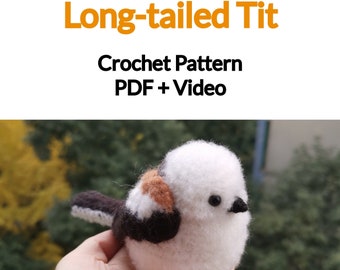 Long-tailed Tit,crochet pattern with video,amigurumi pattern,tit bird,long tailed tit,PDF file