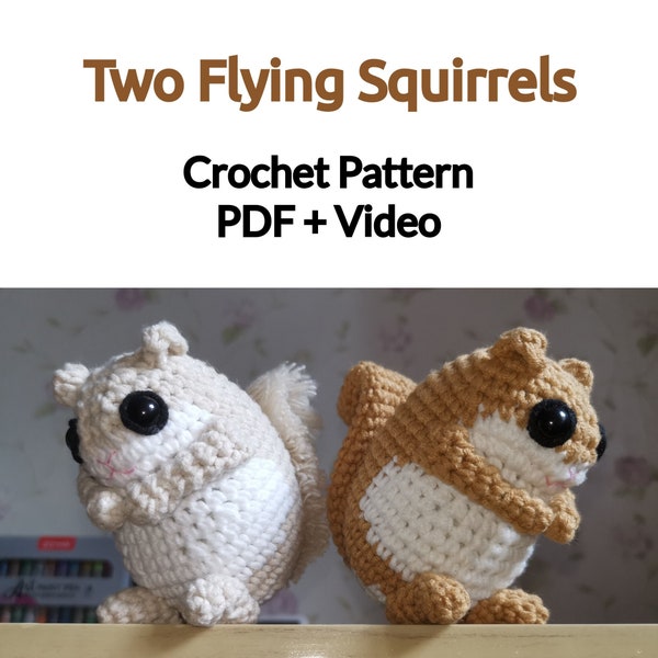 Two Flying Squirrels,crochet pattern with video,amigurumi pattern,Japanese flying squirrel,PDF file