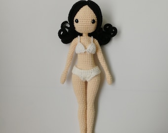 Silva-Doll body crochet pattern ( with wire ), Doll body able bending,30cm doll, include hair and panty,PDF file