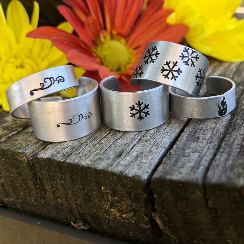 Swirl Snowflake /& Fire Adjustable Rings