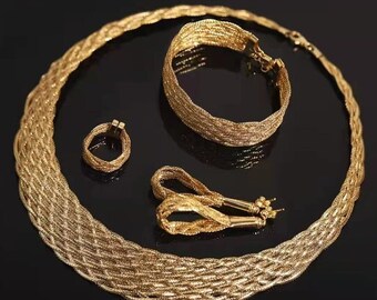 Majestic! Solid 18K Au750 Gold Lace Necklace Earrings Bracelet Ring Jewelry Set for Women Occasional Formal Jewelry Wear