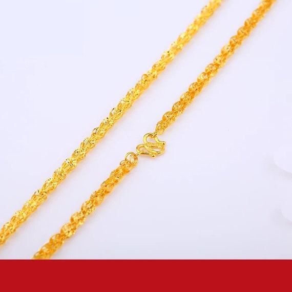 Rope Chain Women Jewelry 24K Solid Gold 