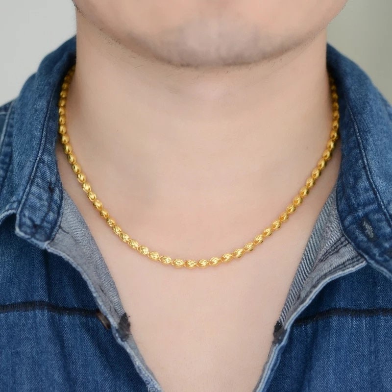 Men 24K Solid Gold 5 6mm 37g Fine Necklace Jewelry