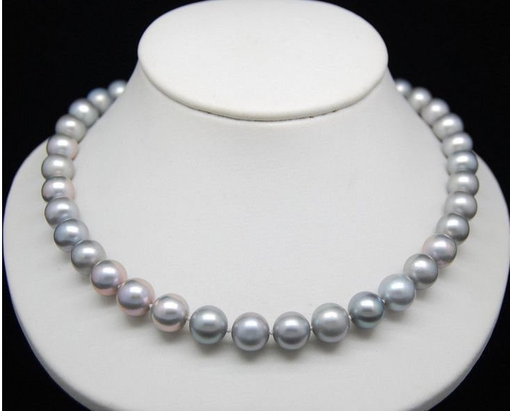 REAL HUGE AAA 9-10MM SOUTH SEA GRAY NATURAL BAROQUE PEARL NECKLACE 18'' 