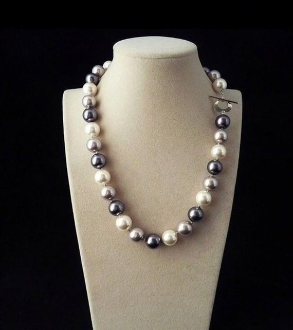 Fashion 12mm Black Round South Sea Shell Pearl Silver Dangle Earrings