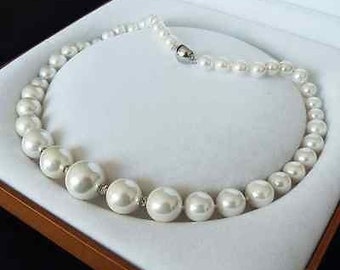 Graduated Pearls Genuine 8-16mm White South Sea Shell Pearl Jewelry Necklace 18"