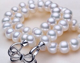 Bridal Classy Beautiful Pearls  Good Luster AAA Natural Pearls Necklace Jewelry 10 11mm 18” Women’s Jewelry Gift